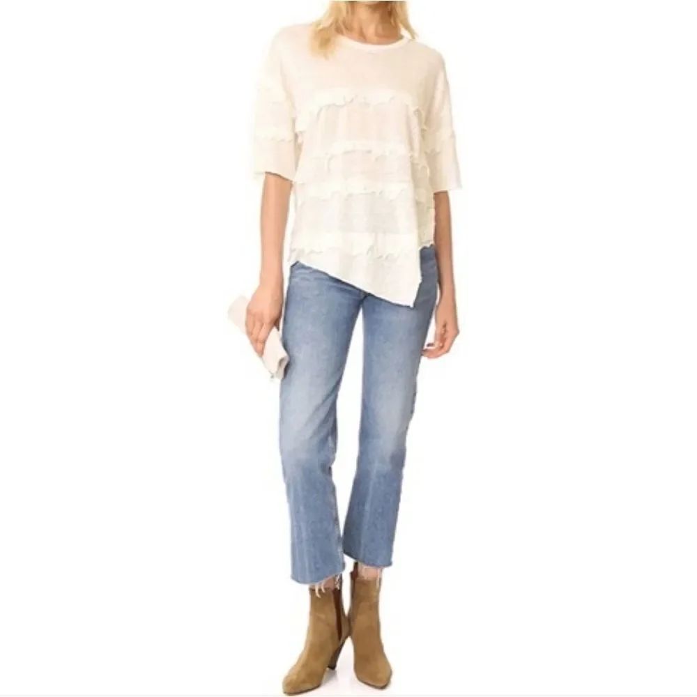NWT IRO Birdie Distressed Ruffle Linen Tee Ecru XS
